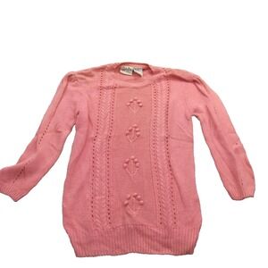 Vintage‎ Sweater Bee Sweater Womens Medium Pink 100% Cotton Hand Crochet 80s